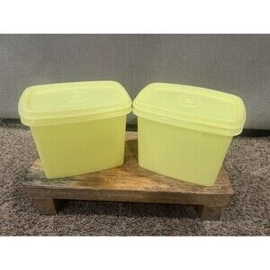 Vintage Tupperware Yellow Rectangular Storage Containers Set of 2 w/ Lids